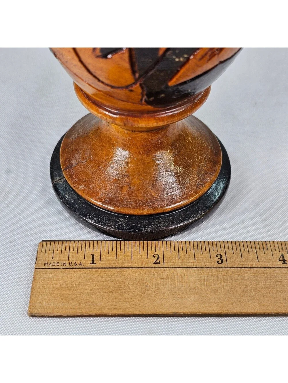 Vintage Hand Carved Wooden Vases Set of 2 Floral Etched Two Tone Black Natural